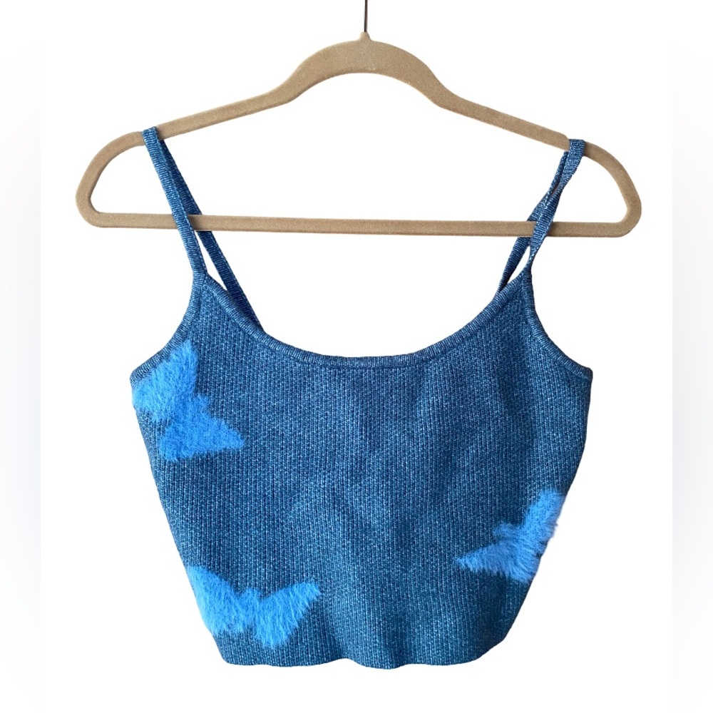 LA Hearts blue cropped Y2K butterfly cami